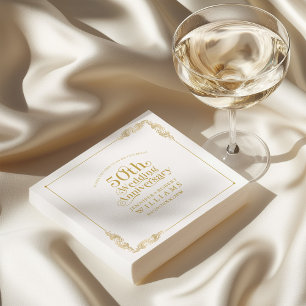 50th Wedding Anniversary Gold Floral Frame Napkin