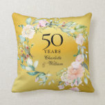 50th Wedding Anniversary Gold Foil Roses Garland Throw Pillow<br><div class="desc">Featuring a delicate watercolor floral garland on a gold foil background,  this chic botanical 50th wedding anniversary keepsake pillow can be personalized with your special anniversary information in elegant text. Designed by Thisisnotme©</div>