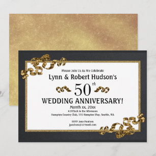 50th Wedding Anniversary Gold Framed Invitation