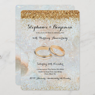 50th Wedding Anniversary Gold Glitter Celestial Invitation