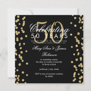 50th Wedding Anniversary Gold Glitter Confetti  Invitation