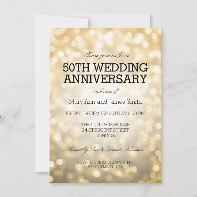 50th Wedding Anniversary Gold Glitter Lights Invitation (Front)
