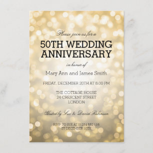 50th Wedding Anniversary Gold Glitter Lights Invitation