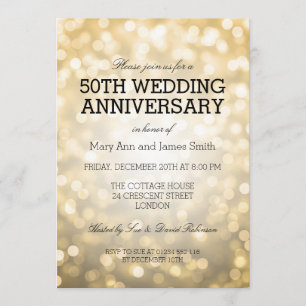 50th Wedding Anniversary Gold Glitter Lights Invitation