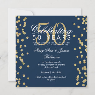 50th Wedding Anniversary Gold Glitter Navy Blue Invitation