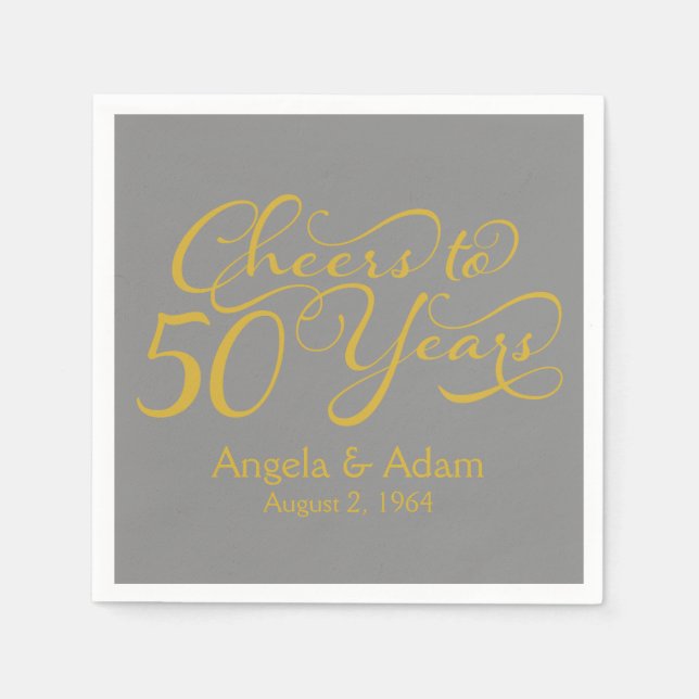 50th Wedding Anniversary Gold Grey Cheers Napkin (Front)