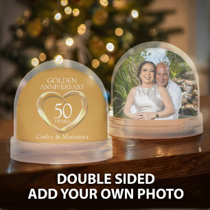 50th wedding anniversary gold heart custom photo snowglobe