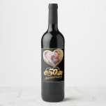 50th Wedding Anniversary Gold Heart Wine Label<br><div class="desc">Happy Anniversary! 50 golden years together deserves a special celebration. Customize with a photo of the happy couple and the years they have been together.</div>