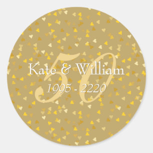 50th Wedding Anniversary Gold Hearts Confetti Classic Round Sticker