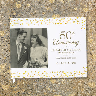 50th Wedding Anniversary Gold Hearts Photo Guest Book