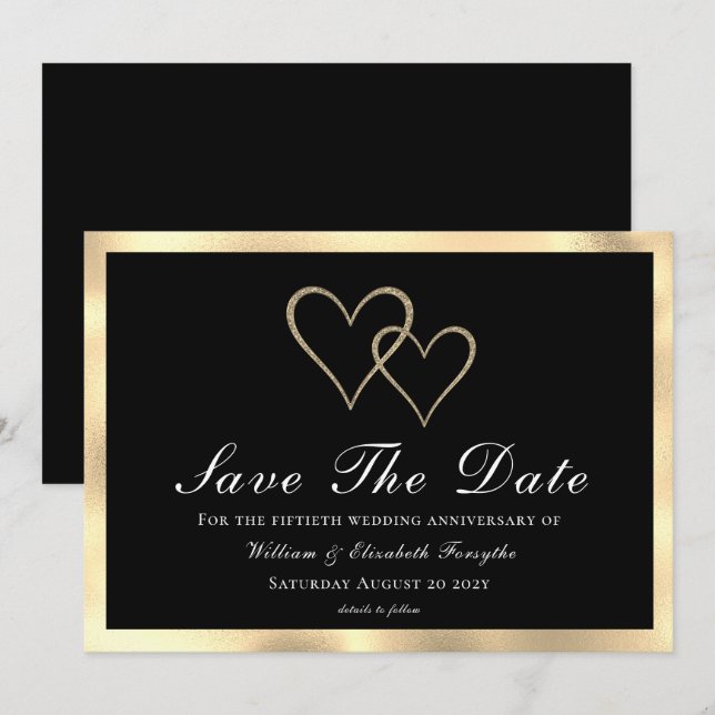 50th Wedding Anniversary Gold Hearts  Save The Date (Front/Back)
