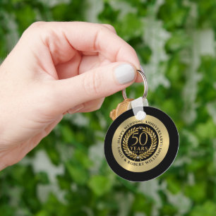 50th wedding anniversary Gold laurel wreath Dinner Keychain