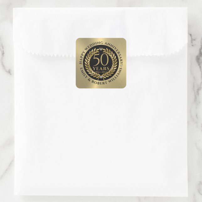 50th wedding anniversary Gold laurel wreath Square Sticker (Bag)