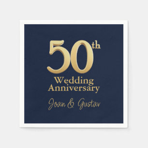 50th Wedding Anniversary   Gold Lettering   Blue Napkin