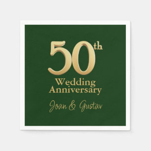 50th Wedding Anniversary Gold Lettering Green Napkin