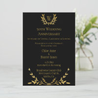 50th Wedding Anniversary Gold Monogram Invitation