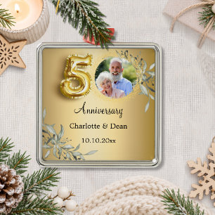 50th wedding anniversary gold photo greenery metal ornament