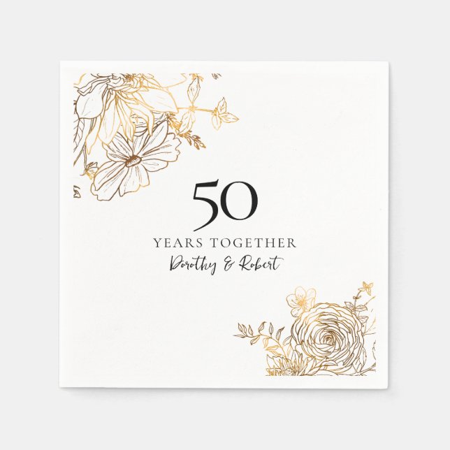 50th Wedding Anniversary Gold Roses Custom  Napkin (Front)