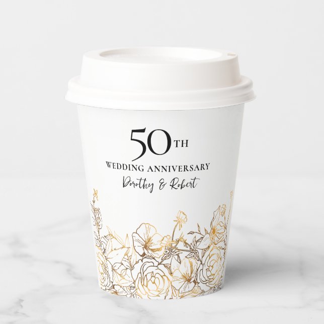 50th Wedding Anniversary Gold Roses Custom  Napkin Paper Cups (Front)