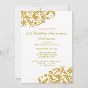50th Wedding Anniversary Gold Swirl Flourish Invitation
