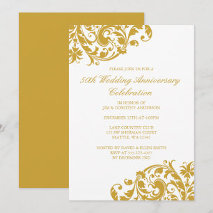50th Wedding Anniversary Gold Swirl Flourish Invitation