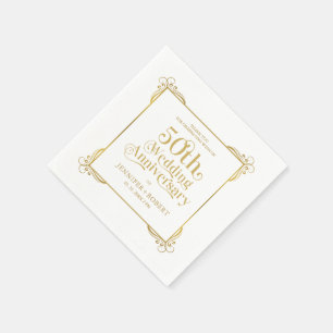 50th Wedding Anniversary Gold Typography Frame Napkin