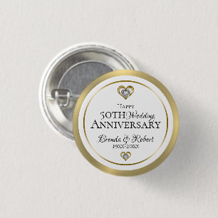50th Wedding Anniversary Gold & White 1 Inch Round Button
