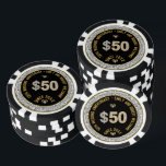 50th Wedding Anniversary Gold White Diamonds Pok Poker Chips<br><div class="desc">Celebrate your 50th Golden Wedding Anniversary in luxury with this sophisticated poker chip design. Adorned with a beautiful white diamond pattern and personalized gold lettering on a sleek black backdrop,  this design is a timeless way to honour five decades of love and dedication.</div>