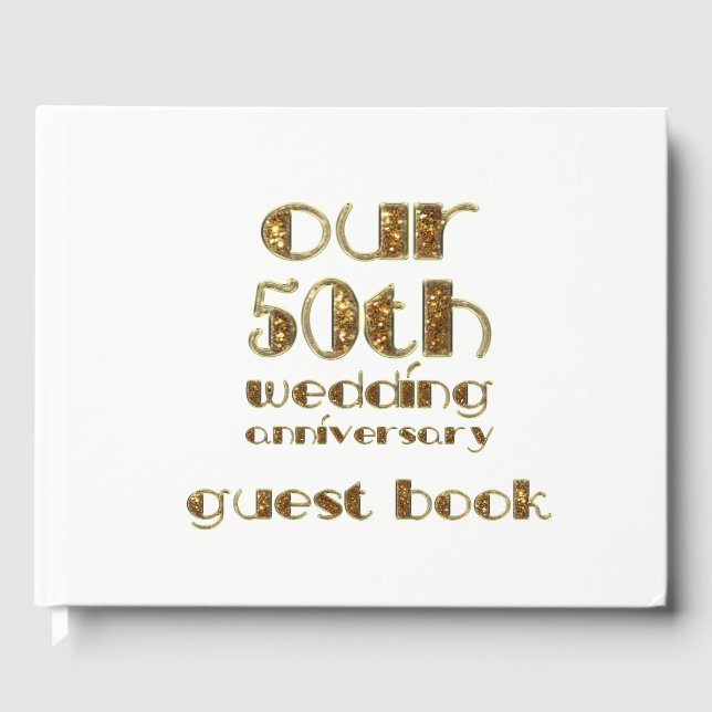 50th Wedding Anniversary Gold White Typography Guest Book (Front)