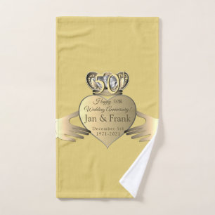 50th Wedding Anniversary Golden Claddaugh  Bath Towel Set