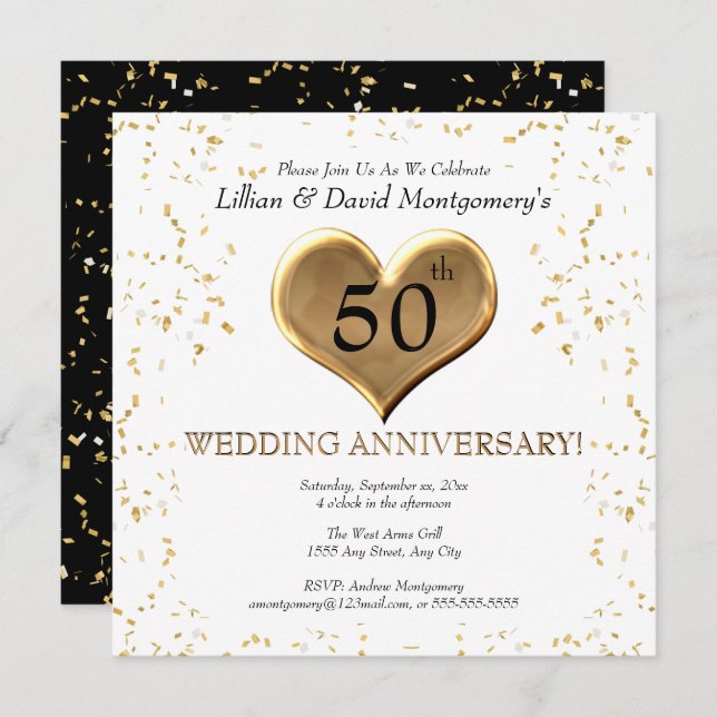 50th Wedding Anniversary, Golden, Couples Names Invitation (Front/Back)
