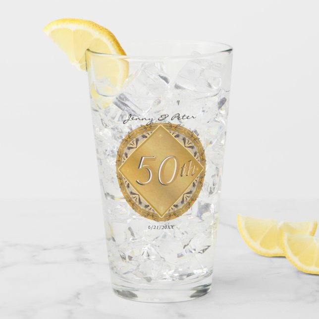 50th Wedding Anniversary Golden Glass (Front Ice)