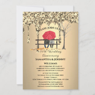 50th Wedding Anniversary Golden Glitter Drip Invitation