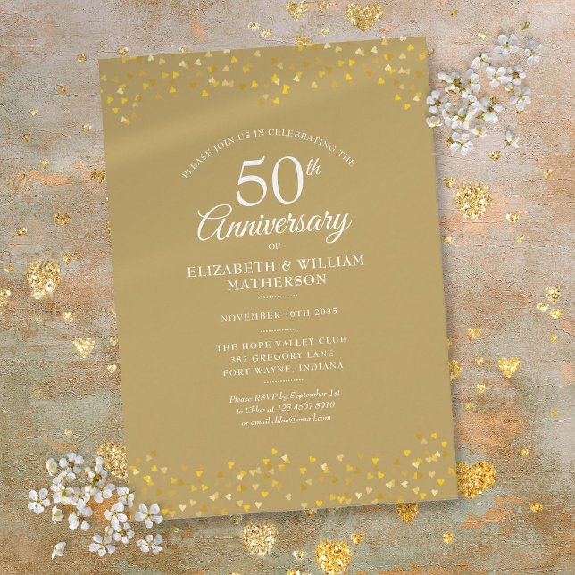 50th Wedding Anniversary Golden Hearts Confetti Invitation (50th Wedding Anniversary Golden Hearts Confetti Invitation)