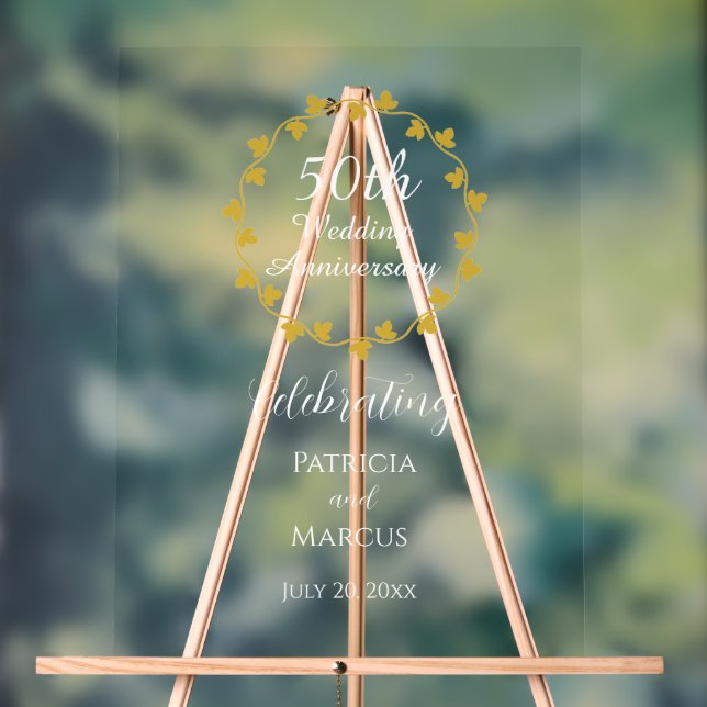 50th Wedding Anniversary Golden Ivy Wreath Acrylic Sign (Neutral)