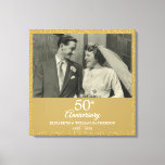 50th Wedding Anniversary Golden Love Hearts Photo Canvas Print<br><div class="desc">A beautiful 50th golden wedding anniversary keepsake featuring gold love hearts confetti. Personalise with a special wedding photo and anniversary details set in classic typography. Designed by Thisisnotme©</div>