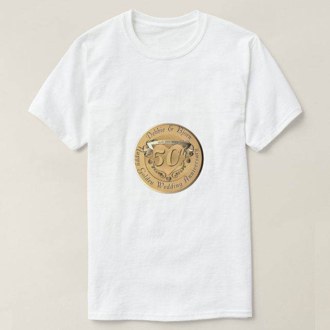 50th Wedding Anniversary Golden Medallion  T-Shirt (Design Front)