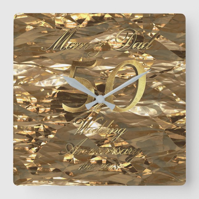 50th Wedding Anniversary Golden Wedding Parents Square Wall Clock (Front)