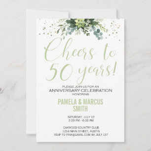 50th Wedding Anniversary Green Floral Modern Invitation