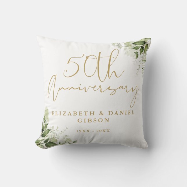 50th Wedding Anniversary Greenery Floral Photo Throw Pillow (Front)