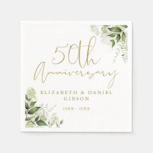 50th Wedding Anniversary Greenery Gold Script Napkin