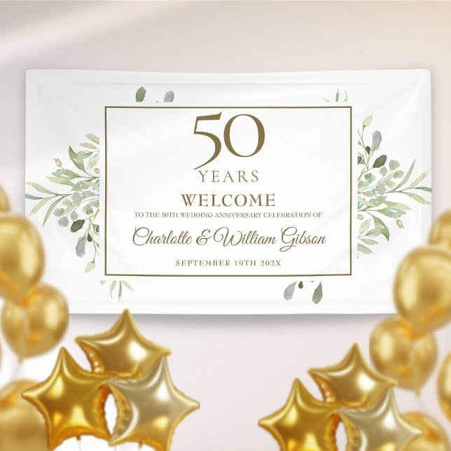 50th Wedding Anniversary Greenery Welcome Banner (50th Wedding Anniversary Greenery Welcome Banner)