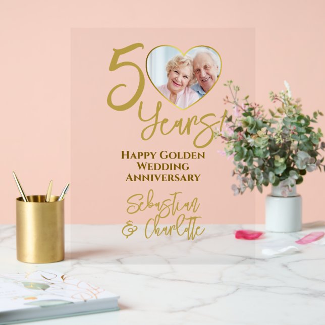 50th Wedding Anniversary Heart Photo Acrylic Sign (Wedding)