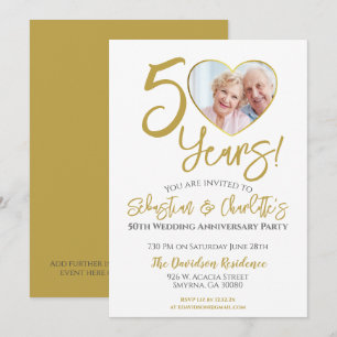 50th Wedding Anniversary Heart Photograph Invitation