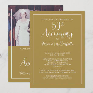 50th Wedding Anniversary - Horizontal Photo - gold Invitation