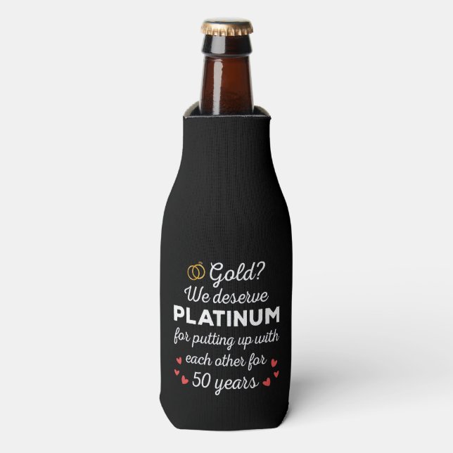 50th Wedding Anniversary I - Gold Funny Couple Bottle Cooler (Bottle Front)