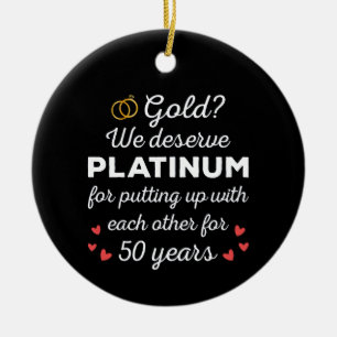 50th Wedding Anniversary I - Gold Funny Couple Ceramic Ornament