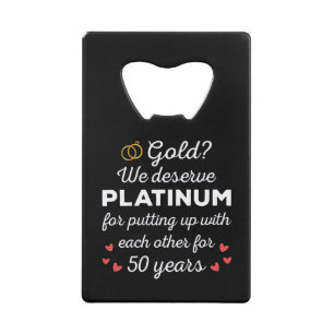 50th Wedding Anniversary I - Gold Funny Couple Credit Card Bottle Opener