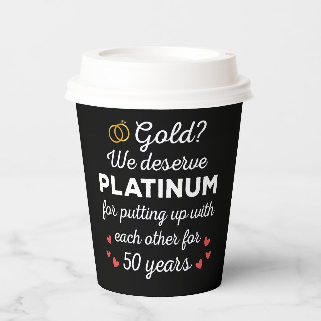 50th Wedding Anniversary I - Gold Funny Couple Paper Cups (Front)