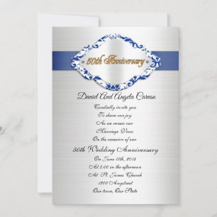 50th Wedding Anniversary Invitation blue and white
